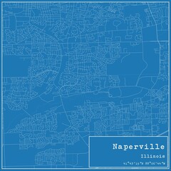 Blueprint US city map of Naperville, Illinois.