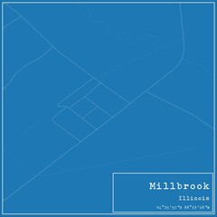 Blueprint US city map of Millbrook, Illinois.