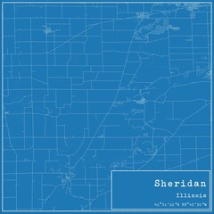 Fototapeta premium Blueprint US city map of Sheridan, Illinois.