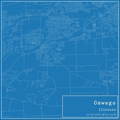 Blueprint US city map of Oswego, Illinois.
