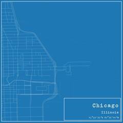 Blueprint US city map of Chicago, Illinois.
