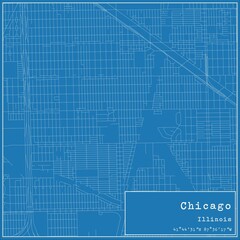 Blueprint US city map of Chicago, Illinois.