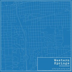 Blueprint US city map of Western Springs, Illinois.