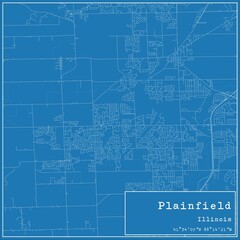 Blueprint US city map of Plainfield, Illinois.