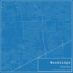 Blueprint US city map of Woodridge, Illinois.
