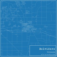 Blueprint US city map of Belvidere, Illinois.