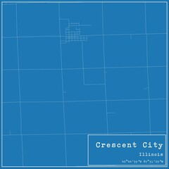 Blueprint US city map of Crescent City, Illinois.