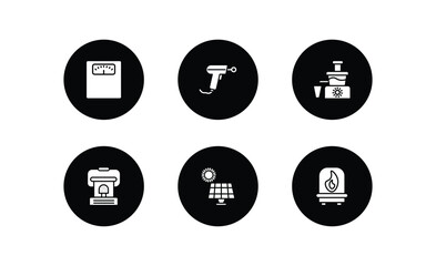 electronic devices filled icons set. electronic devices filled icons pack included weighing, barcode scanner, cold-pressed juicer, heater, solar panel, furnace vector.