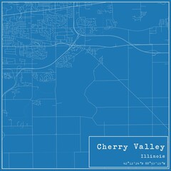 Blueprint US city map of Cherry Valley, Illinois.