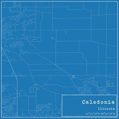 Blueprint US city map of Caledonia, Illinois.