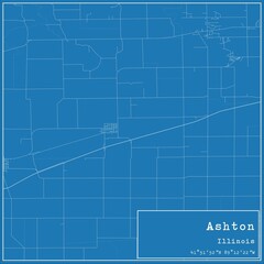 Blueprint US city map of Ashton, Illinois.