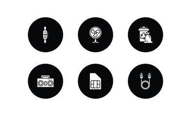 electronic devices filled icons set. electronic devices filled icons pack included smartband, electric fan, garbage disposal, boombox, sim, sata vector.