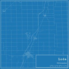 Blueprint US city map of Loda, Illinois.