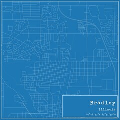 Blueprint US city map of Bradley, Illinois.
