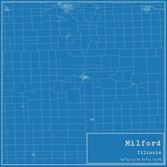 Blueprint US city map of Milford, Illinois.