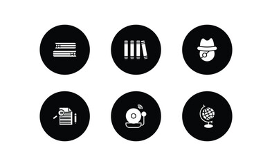 education filled icons set. education filled icons pack included books couple, library, long john silver, thesis, school bell, earth globe vector.