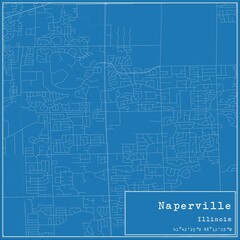 Blueprint US city map of Naperville, Illinois.