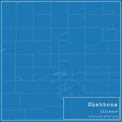 Fototapeta premium Blueprint US city map of Shabbona, Illinois.
