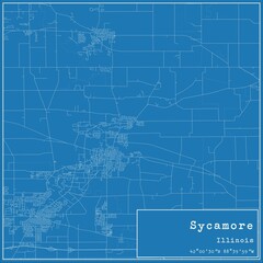 Fototapeta premium Blueprint US city map of Sycamore, Illinois.