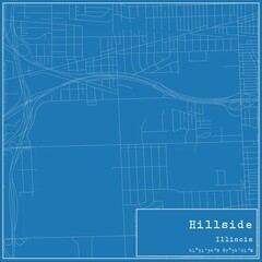 Blueprint US city map of Hillside, Illinois.