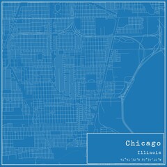 Blueprint US city map of Chicago, Illinois.