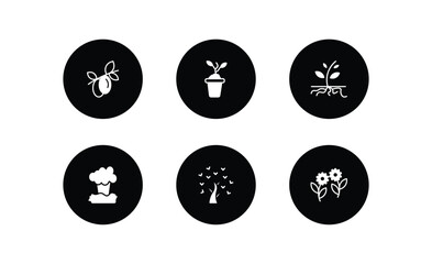 ecology filled icons set. ecology filled icons pack included olives on a branch, eco plant, plant and root, geyser, tree of love, two flowers vector.