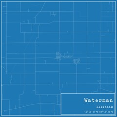 Blueprint US city map of Waterman, Illinois.