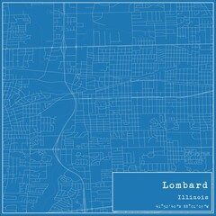 Blueprint US city map of Lombard, Illinois.