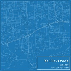 Blueprint US city map of Willowbrook, Illinois.