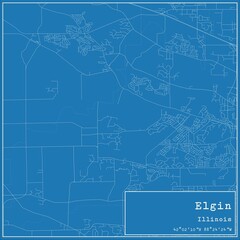 Blueprint US city map of Elgin, Illinois.