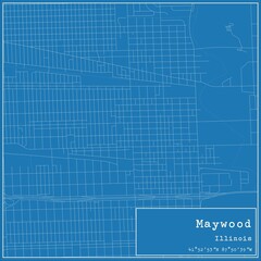 Blueprint US city map of Maywood, Illinois.
