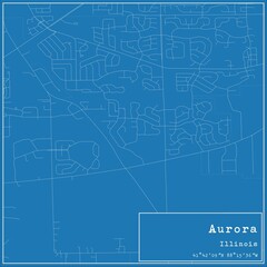 Blueprint US city map of Aurora, Illinois.