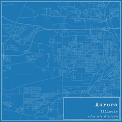 Blueprint US city map of Aurora, Illinois.