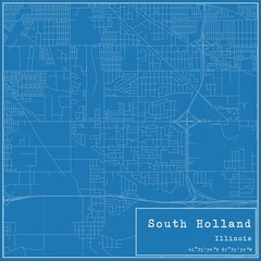 Blueprint US city map of South Holland, Illinois.