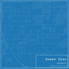 Blueprint US city map of Homer Glen, Illinois.