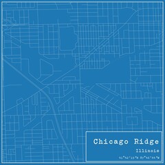 Blueprint US city map of Chicago Ridge, Illinois.