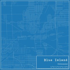 Blueprint US city map of Blue Island, Illinois.