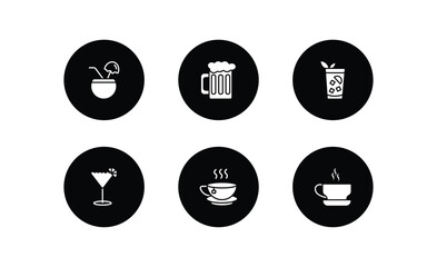 drinks filled icons set. drinks filled icons pack included planter's punch, pint of beer, cuba libre, sidecar drink, tea, espresso vector.