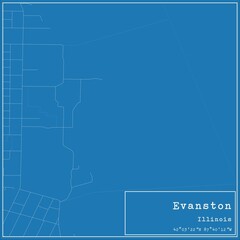 Blueprint US city map of Evanston, Illinois.