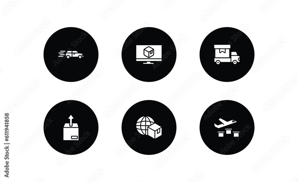 Poster delivery and logistic filled icons set. delivery and logistic filled icons pack included delivery by