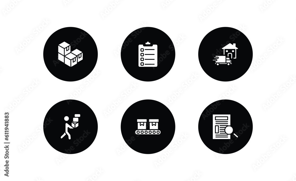 Poster delivery and logistic filled icons set. delivery and logistic filled icons pack included packages, c