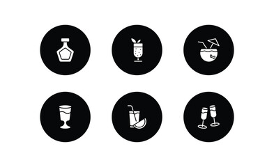 drinks filled icons set. drinks filled icons pack included brandy, mint julep, coconut drink, mind eraser drink, watermelon juice, wine toast vector.