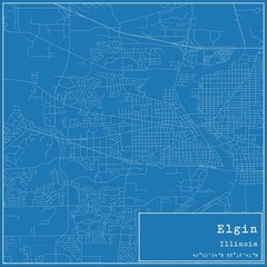 Blueprint US city map of Elgin, Illinois.
