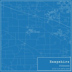 Blueprint US city map of Hampshire, Illinois.