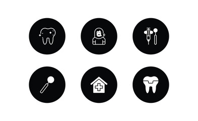 dentist filled icons set. dentist filled icons pack included shiny tooth, sick girl, dental hook, dentist mirror, clinic, molar crown vector.