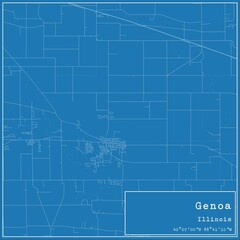 Blueprint US city map of Genoa, Illinois.