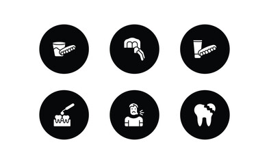 dentist filled icons set. dentist filled icons pack included denture, dental veneer, dentures, interproximal, sick boy, broken tooth vector.