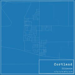 Blueprint US city map of Cortland, Illinois.