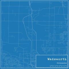 Fototapeta premium Blueprint US city map of Wadsworth, Illinois.
