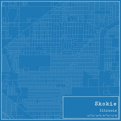 Blueprint US city map of Skokie, Illinois.